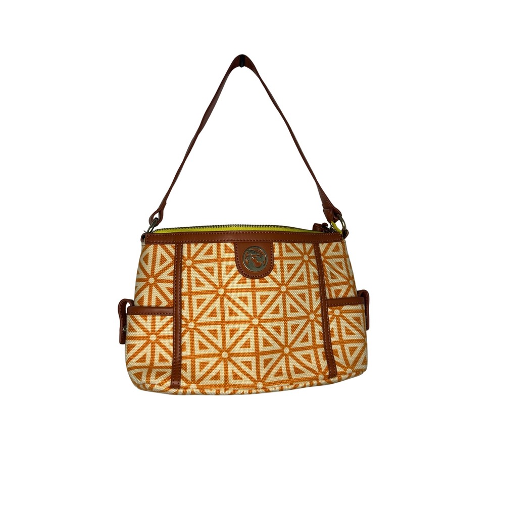 Spartina 449 Satchel Shoulder Bag Geometric Print Leather Trim Small